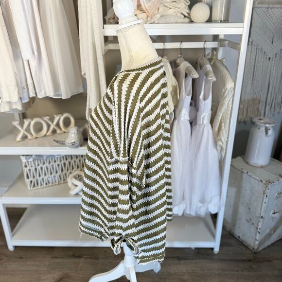 And the Why Women's Size S Green and White Striped Pullover Sweater #3439 - Picture 3 of 8